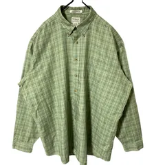グリーン 緑 チェック エルエルビーン ボタンダウン 2XL オーバーサイズ シャツ レディース ユニセックス メンズ 古着 長袖