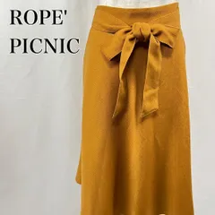 ROPE' PICNIC　ロペピクニック　36　マスタード　上品　ウエストゴム　フェミニン　リボンベルト　膝丈　ギャザースカート　フレアスカート 3541