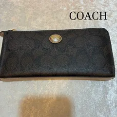コーチ　COACH　シグネチャー　PVCレザー　L字ファスナー　ロングウォレット　ブラウン系　長財布