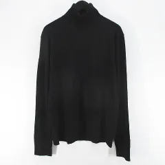 ユニクロ UNIQLO 長袖 カシミヤ ニット セーター L 黒系 ブラック 無地 タートルネック リブ