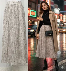 【earth music&ecology（アースミュージックアンドエコロジー）】花柄 プリーツスカート フリーサイズ ベージュ ロング丈 総柄 フレア スカート ナチュラル ガーリー 大人可愛い 春夏 秋冬 オールシーズン対応✨