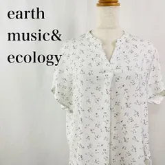 earth music&ecology　アースミュージックアンドエコロジー　F　白　ホワイト　スキッパー　バンドカラー　プルオーバー　小花柄　総柄　フレンチスリーブトップス 3554