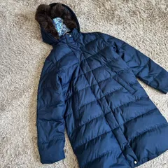 green label relaxing ファー付き ダウンコート 150 ネイビー 軽量 防寒 上品 キッズ Re:Wear シェノン