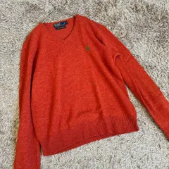 Polo Ralph Lauren Vネック ウールニット M オレンジ系 ラムウール 上品 定番 Re:Wear シェノン