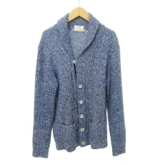 シップス SHIPS 美品 カーディガン ウール Vネック 長袖 厚手 Mサイズ 青 ブルー ■YHS5