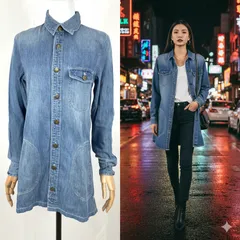 URBAN RESEARCH（アーバンリサーチ） デニムジャケット デニムシャツ ロング丈 長袖 ブルー M相当 きれいめ 羽織り 大人カジュアル ワーク風 おしゃれ 人気 レディース