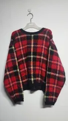 クリスマス タータンチェック ルーズフィット オーバーサイズ クロップド ニット