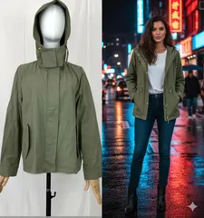 GU（ジーユー）カーキ ジャケット フード付き モッズコート Mサイズ レディース アウター シンプル カジュアル 軽量 フードジャケット 春 秋 冬 きれいめ 無地 長袖