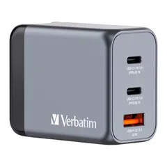 Verbatim(バーベイタム) 【本体質量約105g】PD65W対応 【海外使用対応】チャージャー AC充電器 USB x3ポート装備 (USB-C x2、USB-A x1)32201 次世代素材GaN採用 急速充電（PPS）対応 ACアダプター 新型GaN