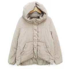 アースミュージック&エコロジー EARTH MUSIC & ECOLOGY 中綿ジャケット ミドル丈 スタンドカラー フード付き 総裏地 ジップアップ M ベージュ /FF2