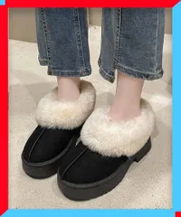 新品 レディース スエード調 ショートムートンブーツ 厚底 ウィンターブーツ 黒 冬 厚底ブーツ ふわふわ【送料無料】