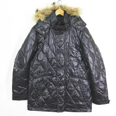 タケオキクチ TAKEO KIKUCHI シャイニーダウン ダイヤキルティング コート ラクーンファーフード 3 ブラック 2sa6815