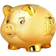 16×14×12.5cm ブタ 貯金箱 金色 インテリア 開運 金運 アップ ラッキー アイテム 風水 バンク コイン お金 キャッシュ マネー ボックス ケース ゴールド 7インチ