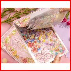 シール帳 ，メモ用紙ノート素材、日記装飾用品 韓国 耐水性 PET 花、レモン、イチゴ、果物 30 かわいい レトロ 素材紙 シート ペーパー 素材 コラージュ シール (hua2) フレークステッカー ブランド Alideco