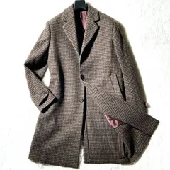H&M STUDIO★高級コレクションライン★千鳥格子チェック 肉厚ツイード チェスターコート クラシカル好配色 灰×茶 44 デザインチーム監修