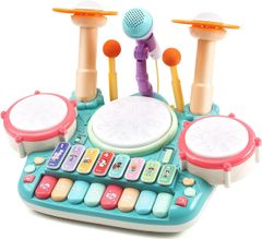 5-in-1 Musical Instrument Toy: Drum Set, Piano, and Microphone - 4 Modes (Piano, Drums, Keyboard, Light Effects) - Multifunctional Educational Toy