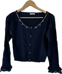 ZM1689 【美品】axes femmeアクシーズファム　カーディガン　ネイビー　レディース　Mサイズ