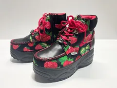 ヨースケ 厚底 レースアップ イチゴ柄 ハイカットスニーカー 2810371 ブラックレッド 23.5cm 未使用