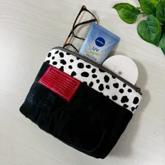 デニムポーチ ダルメシアン柄 ハンドメイド 化粧ポーチ 小物入れ アニマル柄