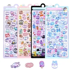 【4枚セット】ぷくぷくシール ぷっくりシール プクプク 3D立体 ふわふわ質感 かわいい 女の子 子供 可愛い動物デザイン 手帳・ノート・封筒装飾用 長期保存にも耐える 1