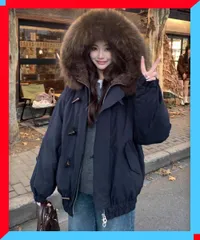 新品 レディース トグルボタン 中綿ジャケット ファー襟 フード付き ゆったりアウター 冬 あったか 体型カバー 韓国風 中綿ブルゾン【送料無料】