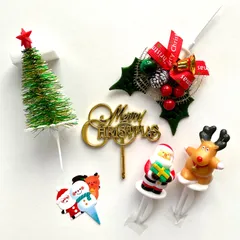 クリスマスケーキ飾り　ピック　デコレーションセット　柊　メリークリスマス　ツリー　サンタクロース　トナカイ