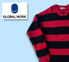 GLOBAL WORK グローバルワーク ニット ボーダー アルパカ・羊毛混 レッド / ブラック サイズ S