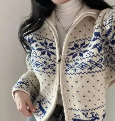 雪の結晶 ノルディック ニット ジップアップ カーディガン ツーウェイ ジップアップ