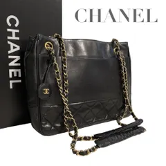 希少　シャネル　ラムスキン　セミチェーントートバッグ　ブラック　肩掛け　5368