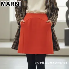 美品 MARNI マルニ 上質 ウール 台形スカート 肉厚 ひざ上丈 朱色 オレンジ レディース 42サイズ イタリア製 デート お出かけ 大人可愛いのサムネイル