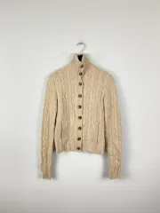 ラルフローレン ポロ ケーブル編み ウール ニット タートルネック ジップアップ S <511>