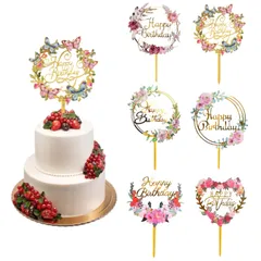 ケーキトッパー 誕生日 6点セット ケーキ挿入カード 飾り ケーキデコレーション Happy Birthday ハッピーバースデー 誕生日パーティー 装飾用品 (ゴールド6点セット)