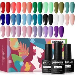 【新着商品】JODSONEジェルネイルポリッシュセット23個春夏レインボーネオンジェルポリッシュブライトカラフルベース＆トップコート付きDIYサロンホームマニキュアソークオフネイルアートスターターキットギフト女の子