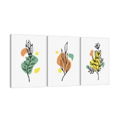 アートパネル 3枚 抽象アート シンプル ファッション 植物 花 壁ポスター アート装飾絵画 リビングルーム 玄関 ソファー背景 壁掛け装飾 完成品 木枠