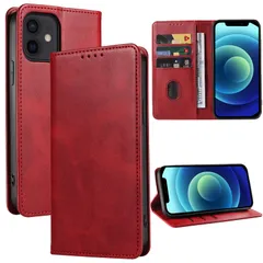 iPhone 12/12 Pro 手帳型 携帯カバー レザー 耐衝撃 耐摩擦 軽量 着脱しやすい 全面保護 手触りが良い マグネット式 カード収納 スタンド機能 人気 上質 6.1インチ対応 EUMADOVE (ブライトレッド iPhone 12/12 Pr