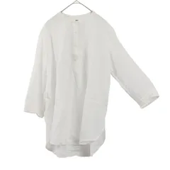 L【超美品 | UNIQLO / ユニクロ  】ノーカラー  白シャツ オフホワイト七分丈 薄手 夏  S323