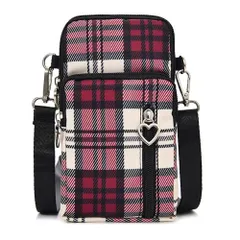 スマホポーチ レディース スマホバッグ スマホ ショルダーポーチ スマホポシェット 携帯ポーチ 小さめ 軽量 防水 (赤チェック)