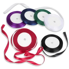 リボン 包装 サテンリボン ラッピングリボン 6色セット 10mm 約22m/巻き カラフル 詰め合わせ ハンドメイド用リボン ちょう結び 手芸 ラッピング 花材 手作り 結婚式 工芸品 ギフトリボン（10mm-ダークカラー）