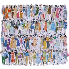 シール ステッカー 素材紙 コラージュ素材 大容量 フレークシール かわいい おしゃれ 女の子 女子 少女 ガール 人物 手帳デコ 日記シール カレンダー (シーズン4（100枚）)