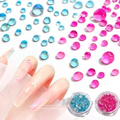 ネイルパーツ クリア ラインストーン 約400個セット 半球型 ネイルアート ガラスネイル デコ パーツ オーロラ 3D 大容量 ネイル デコ用 手芸 ハンドメイド 収納ケース付き (ブルー＋ピンク)