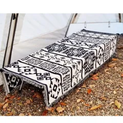 コット用ラグ キャンプ ラグマット オルテカ柄 キリム アウトドア 民族柄 マルチカバー リバーシブル ブランケット (オルテカ柄 90㎝×180㎝)