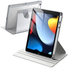 JETech 回転ケース iPad 9/8/7 (10.2インチ、2021/2020/2019モデル、第9/8/7世代用) Pencilホルダー付き 360°保護 スタンドカバー クリアバック 自動ウェイク/スリープ (シルバー)