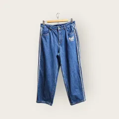 アディダス 3本線 デニム ワイド パンツ 30