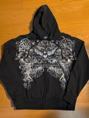 【美品】NOTW NOT OF THIS WORLD　バッグプリント有　イーグル　アメカジ　アメリカン　ジップパーカー　ブラック　黒　スウェット　Lサイズ　ゆるダボ　オーバーサイズ　バイカー　バンド　ハードロック　ハーレー　レッドウィング　アメカジ