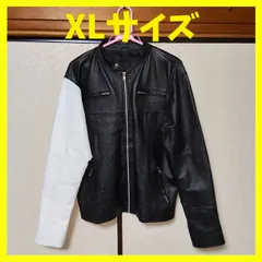 本革 genuine leather シングルライダースジャケット 革ジャン レザージャケット r 黒 ブラック 白 ホワイト ペイント メンズ XLサイズ