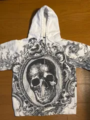 Anchor Blue　スカル　ジップパーカー　バッグプリント有　ホワイト　白　スウェット　ドクロ　バイカー　ハードロック　ハーレー　レッドウィング　アメカジ