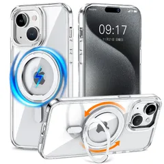 iPhone13 用 ケース 縦横両対応 リング 多機能360度回転スタンドMagSafe対応 ワイヤレス充電対応 半透明マット スマホケース 米軍規格 耐衝撃 カメラレンズ保護 車載ホルダー対応 6.1インチ アイフォン13ケース (クリア, iPhon…