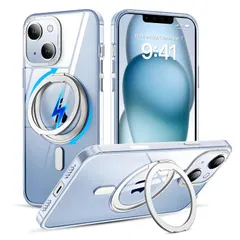 iPhone 15 Plus 用 クリアケース 360度 回転 スタンド MagSafe対応 アイフォン15plus カバー ワイヤレス充電 SUGOIDAN 携帯ケース リング アイホン15プラス ケース 透明 マグセーフ 軽量 いphone15plus…