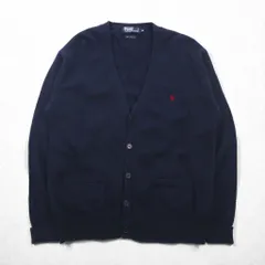 Polo Ralph Lauren 90年代 ラムウール ニット Vネック カーディガン M ネイビー 羊毛 スモールポニー刺繡