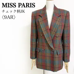 MISS PARIS チェック柄ウールジャケット 9AR テーラード ダブルブレスト 裏地付き レディース ブラウン系 古着